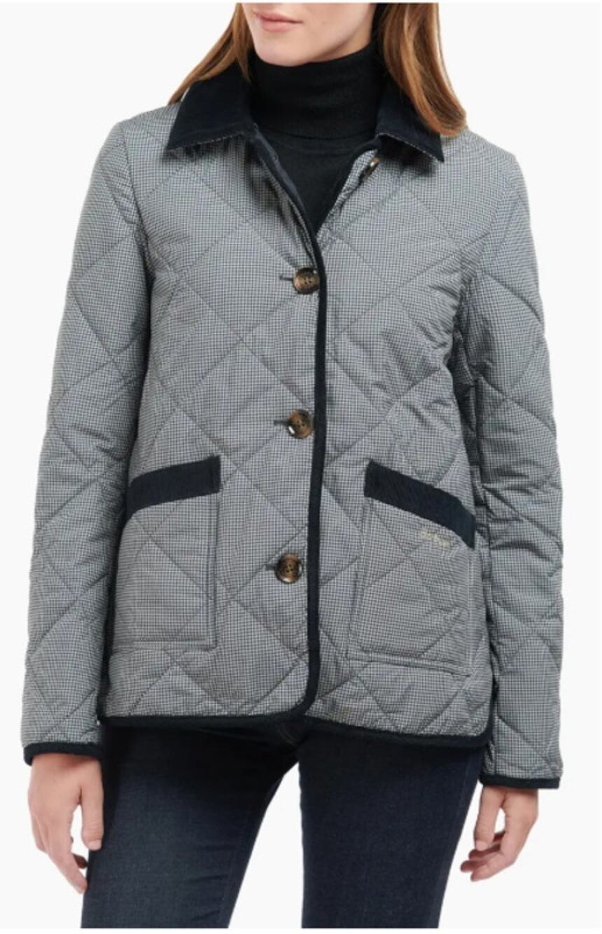 Barbour Orelia Houndstooth Quilted Chore Jacket Barn Coat Heritage Black 4